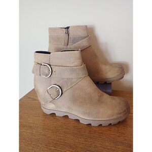 Sorel Joan Of Arctic Wedge II Buckle Bootie Khaki Brown Wedge Boot
